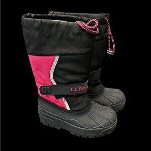 LL Bean Girls 12 Youth Black Pink Pull On Northwoods‎ Insulated Winter Boots Ski